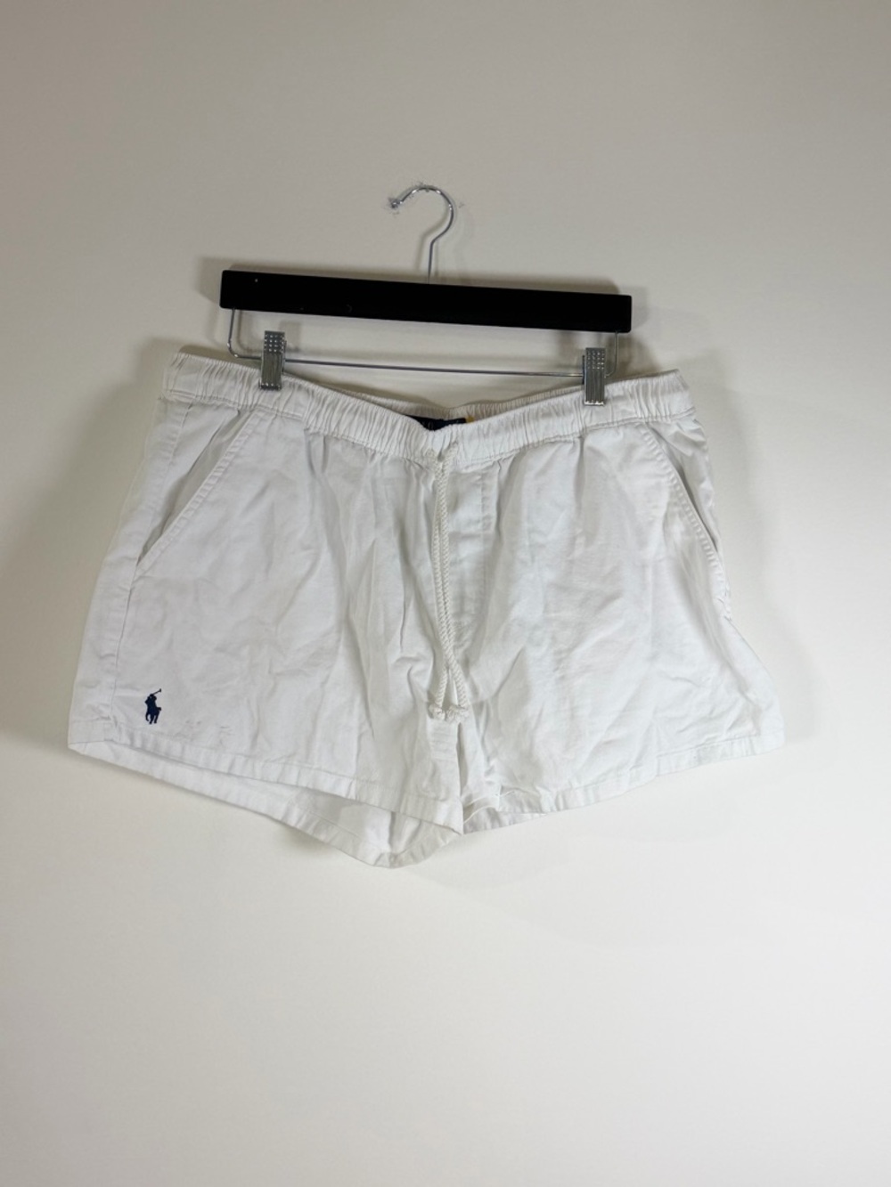 Ralph Lauren White Drawstring Waist Shorts with Navy Label